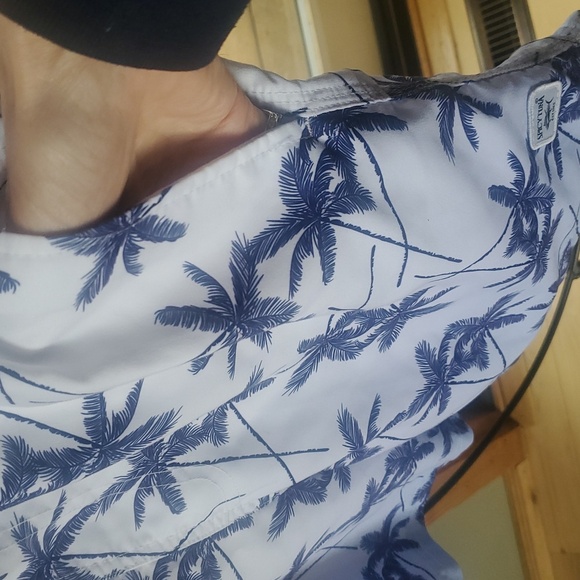 Spicy Tuna Blue and White Palm Tree Swim Hawaiian Sz. M Swim Trunks w Pockets - Picture 2 of 13